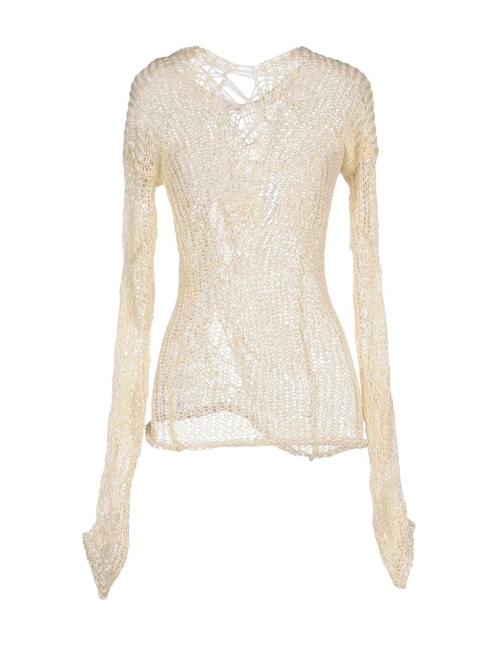 Sheer Open-Knit Cream Long-Sleeve Sweater